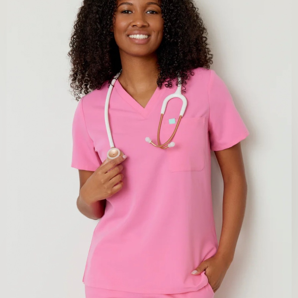 Comfort Stretch V-Neck Scrub Top - Pink